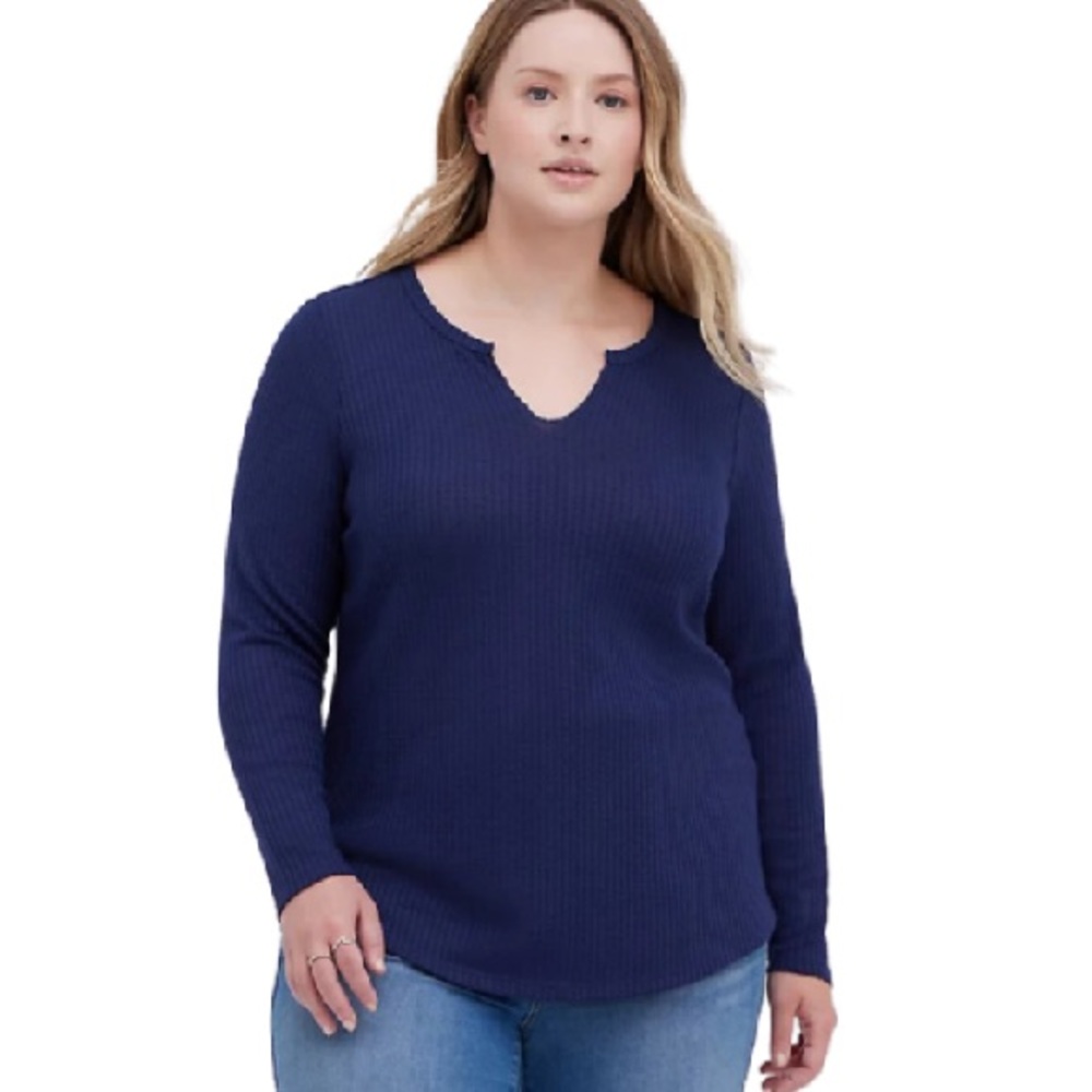 Torrid Navy Long Sleeve Waffle Notch Neck Shirt 2X